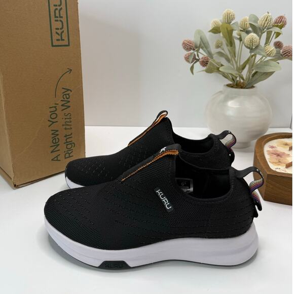 KURU Shoes - Kuru Atom Slip-on Comfort Sock-Like Sneaker Jet Black Women 6.5M NWB